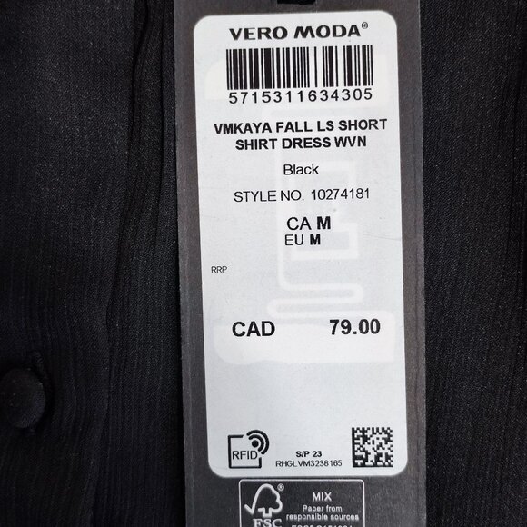 VERO MODA Vmkaya Fall Ls Short Shirt Dress women's size M black - Picture 12 of 16